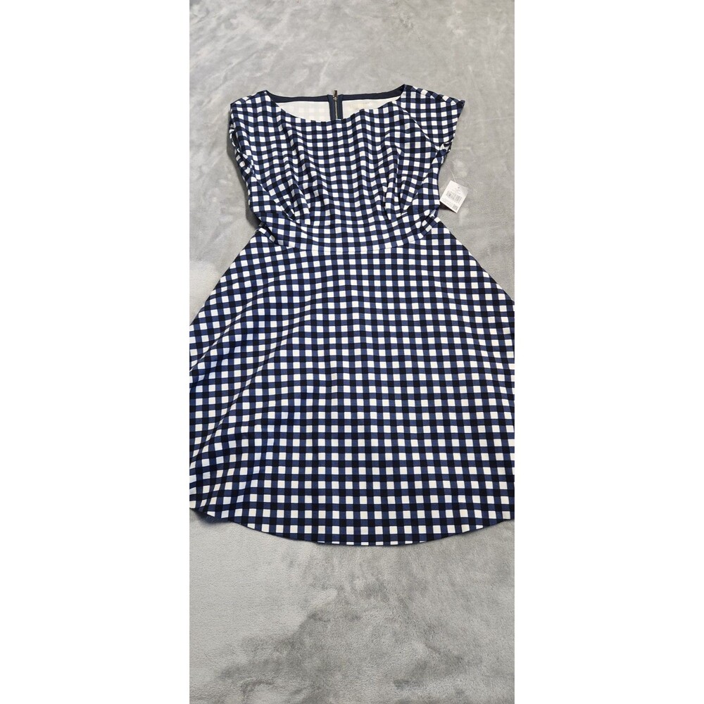 Kate Spade Women's Size L Blue and White Gingham Ponte Fiorella Dress Fit Flare
